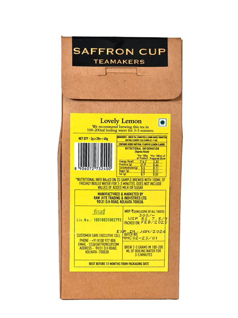 Lovely Lemon Green Teabags - Saffroncup