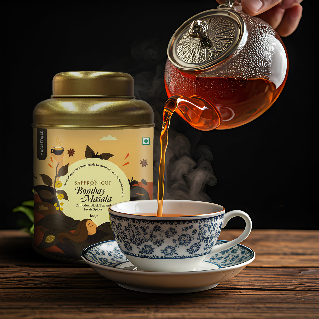 Bombay Masala Black Tea – 100g | Ginger, Cardamom, Cinnamon, Cloves - saffroncup