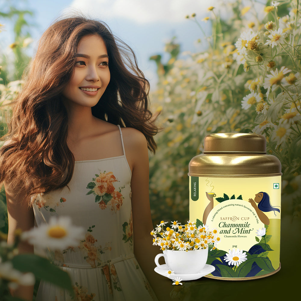 Chamomile Mint Herbal Tea – 50g | 100% Pure Chamomile Flower - saffroncup