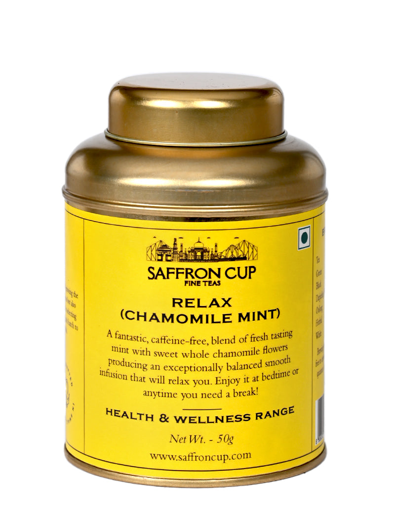 Chamomile & Mint Herbal Tea | Relax Tea | Loose Tea 50gm | 25 Cups | Health Tea | 100% Natural Teas - saffroncup