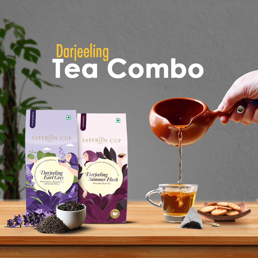 Saffron Cup Darjeeling Tea Bag Combo - Earl Grey Black + Summer Flush Black (Premium Pyramid Tea Bags) - saffroncup