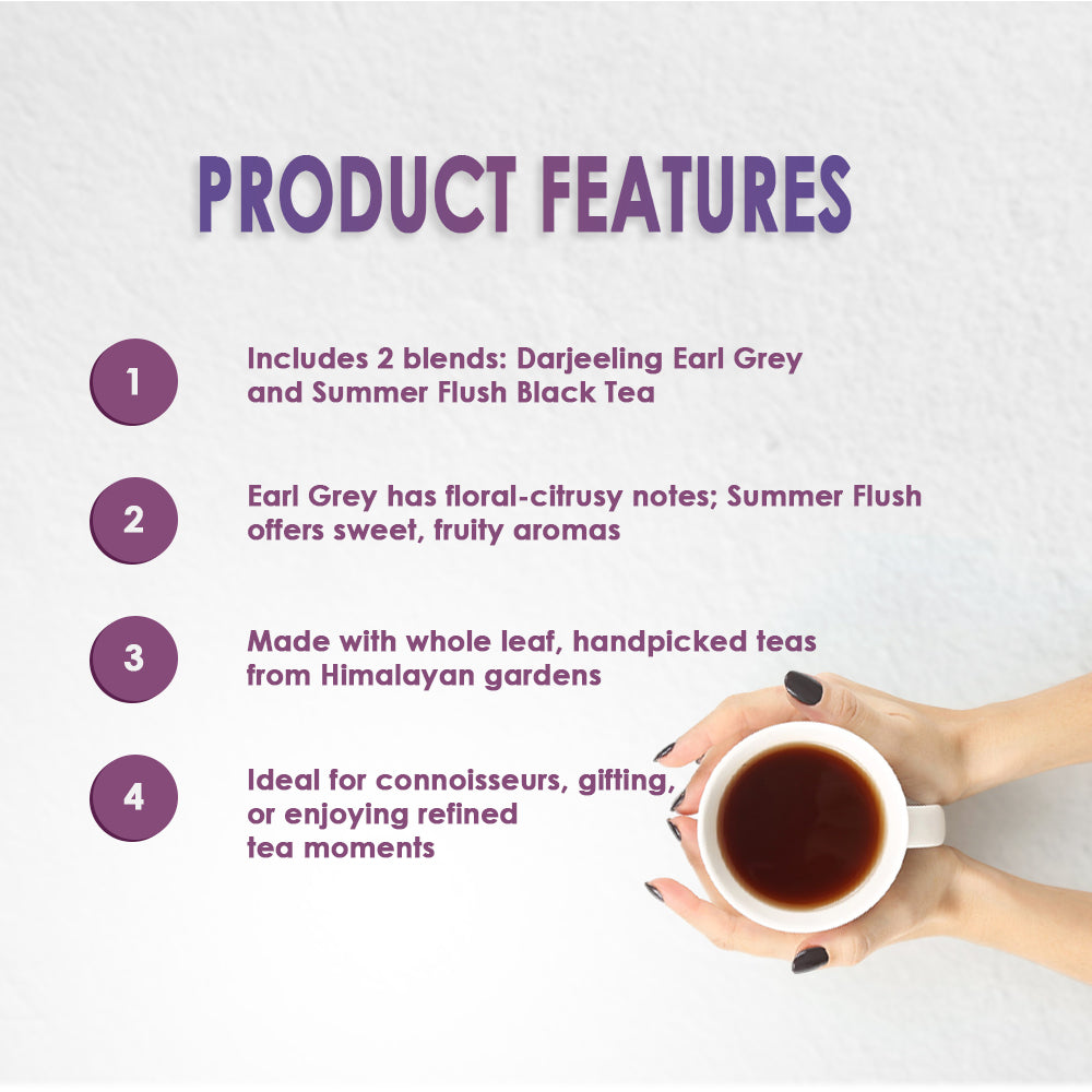 Saffron Cup Darjeeling Tea Bag Combo - Earl Grey Black + Summer Flush Black (Premium Pyramid Tea Bags) - saffroncup