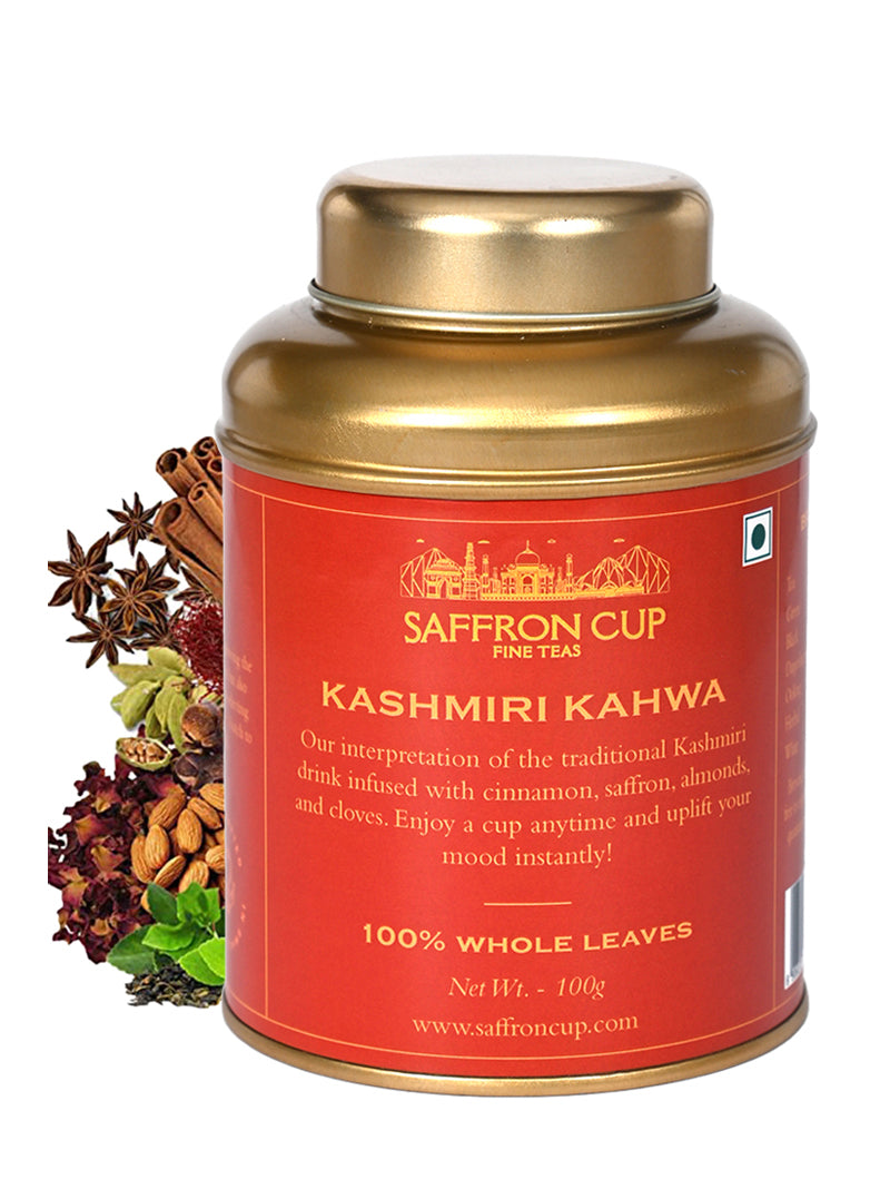 Detox Kashmiri Kahwa Green Tea | Sweet Kahwa | Herbal Tea | 100 gm | 50 Cups | Blended with Saffron, Cinnamon, Almonds & Rose Petals | 100% Natural Teas - saffroncup