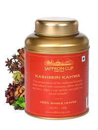 Thumbnail for Detox Kashmiri Kahwa Green Tea | Sweet Kahwa | Herbal Tea | 100 gm | 50 Cups | Blended with Saffron, Cinnamon, Almonds & Rose Petals | 100% Natural Teas - saffroncup