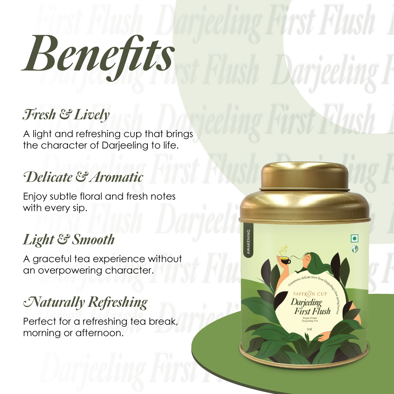 Saffron Cup Darjeeling First Flush Black Tea - 50gm (Airtight Double-Lid Tin)