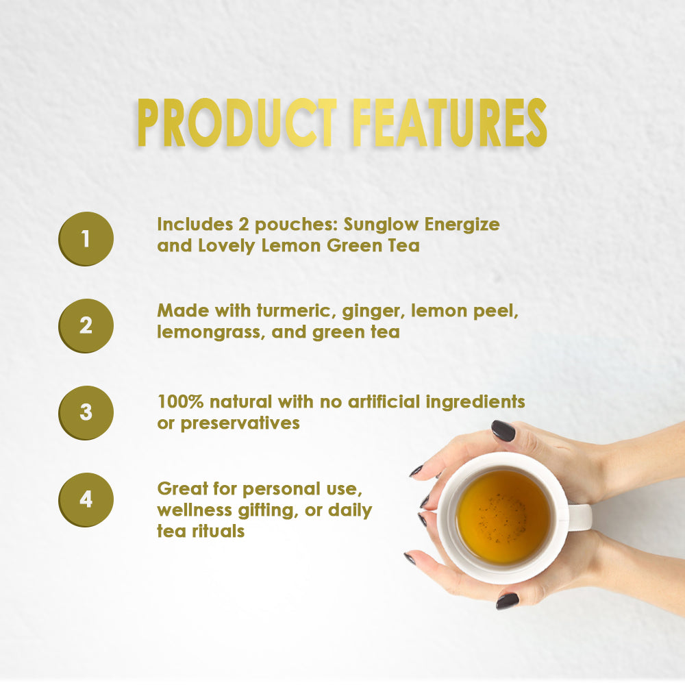 Saffron Cup Herbal Tea Combo | Sunglow Energize + Lemon Green (Airtight Zip-Lock Pouch) - saffroncup