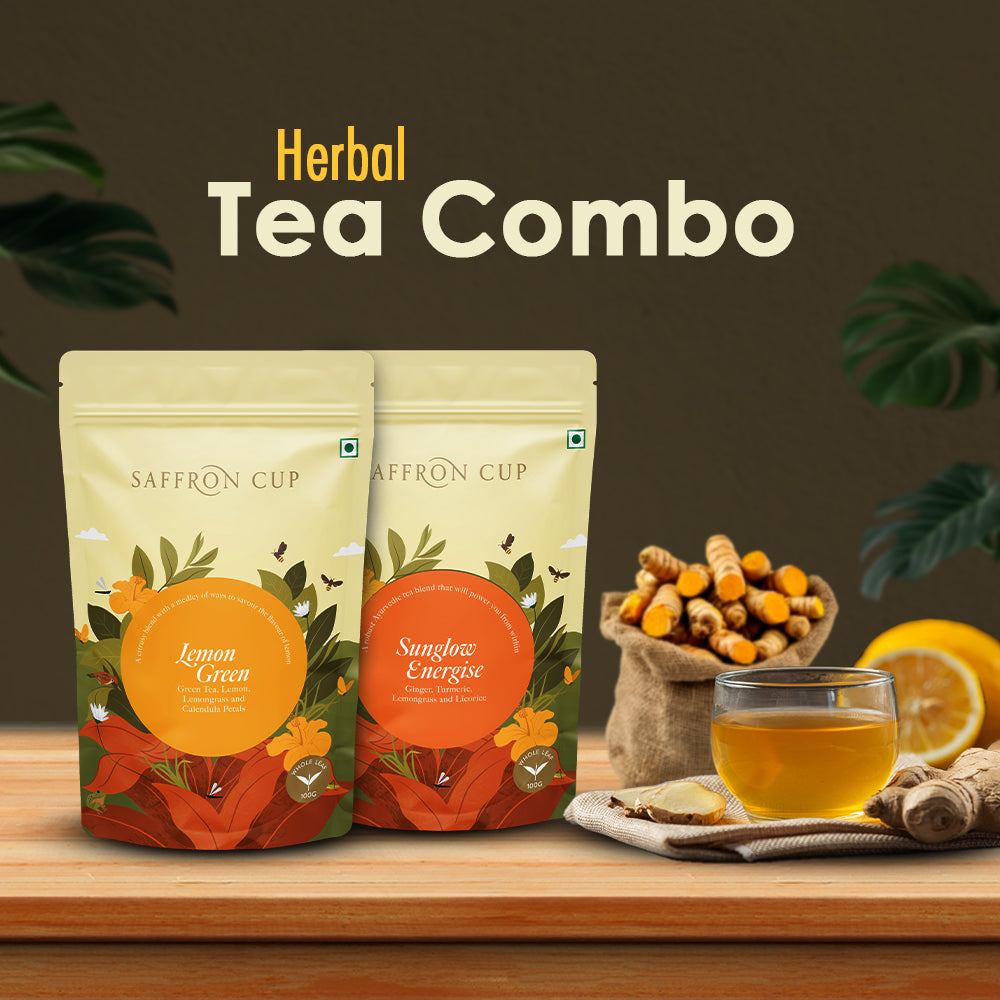 Saffron Cup Herbal Tea Combo | Sunglow Energize + Lemon Green (Airtight Zip-Lock Pouch) - saffroncup