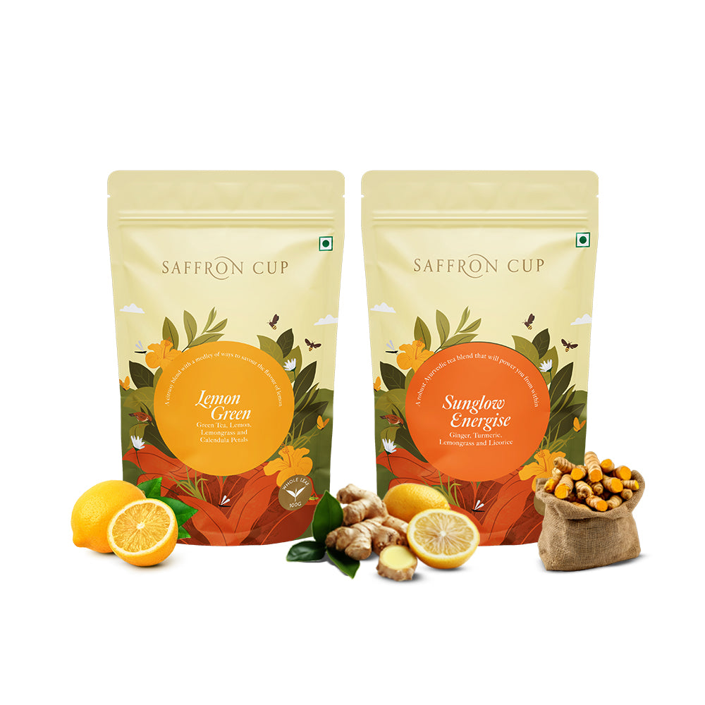 Saffron Cup Herbal Tea Combo | Sunglow Energize + Lemon Green (Airtight Zip-Lock Pouch) - saffroncup