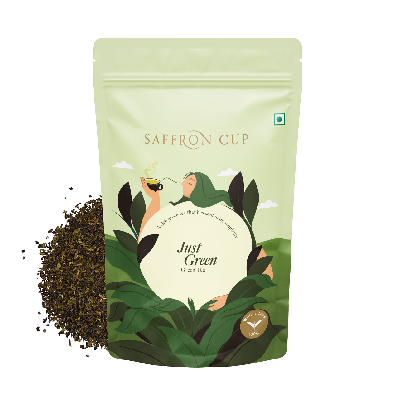 Saffron Cup Just Green – Pure Darjeeling Green Tea – 100g (Airtight Zip-Lock Pouch)
