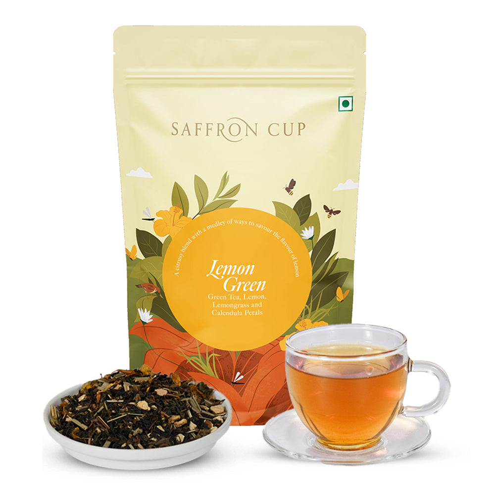 Lovely Lemon Green Tea – 100g | Lemon Peel & Lemongrass - saffroncup