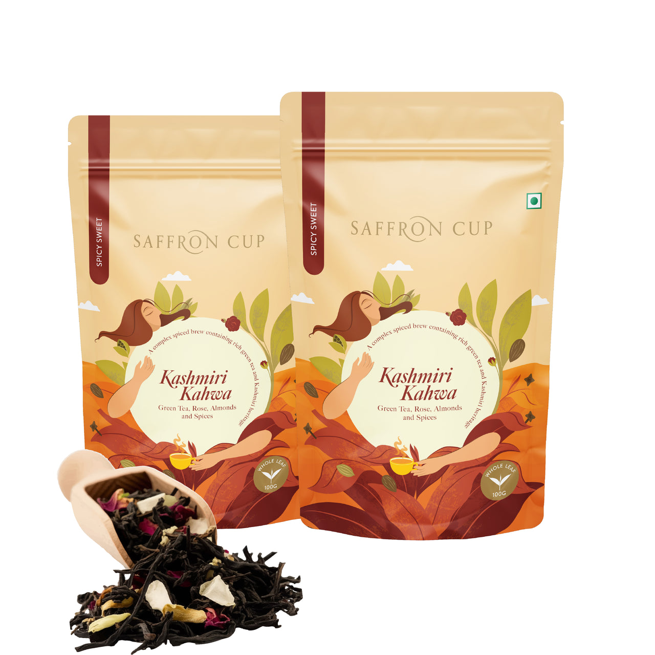 Saffron Cup Kashmiri Kahwa Green Tea – 200g, Pack of 2 (Airtight Zip-Lock Pouch) - saffroncup