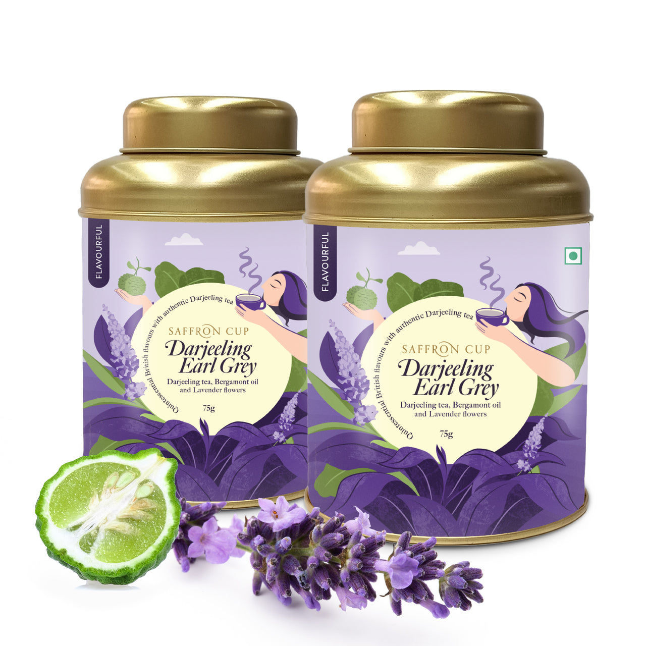 Saffron Cup Darjeeling Earl Grey Black Tea - 150gm, Pack of 2 (Airtight Double-Lid Tin)