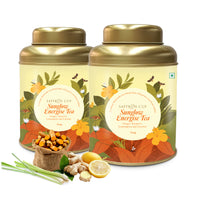 Thumbnail for Saffron Cup Sunglow Energize Herbal Detox Tea (Ginger & Turmeric) – 200g, Pack of 2 (Airtight Double-Lid Tin) - saffroncup