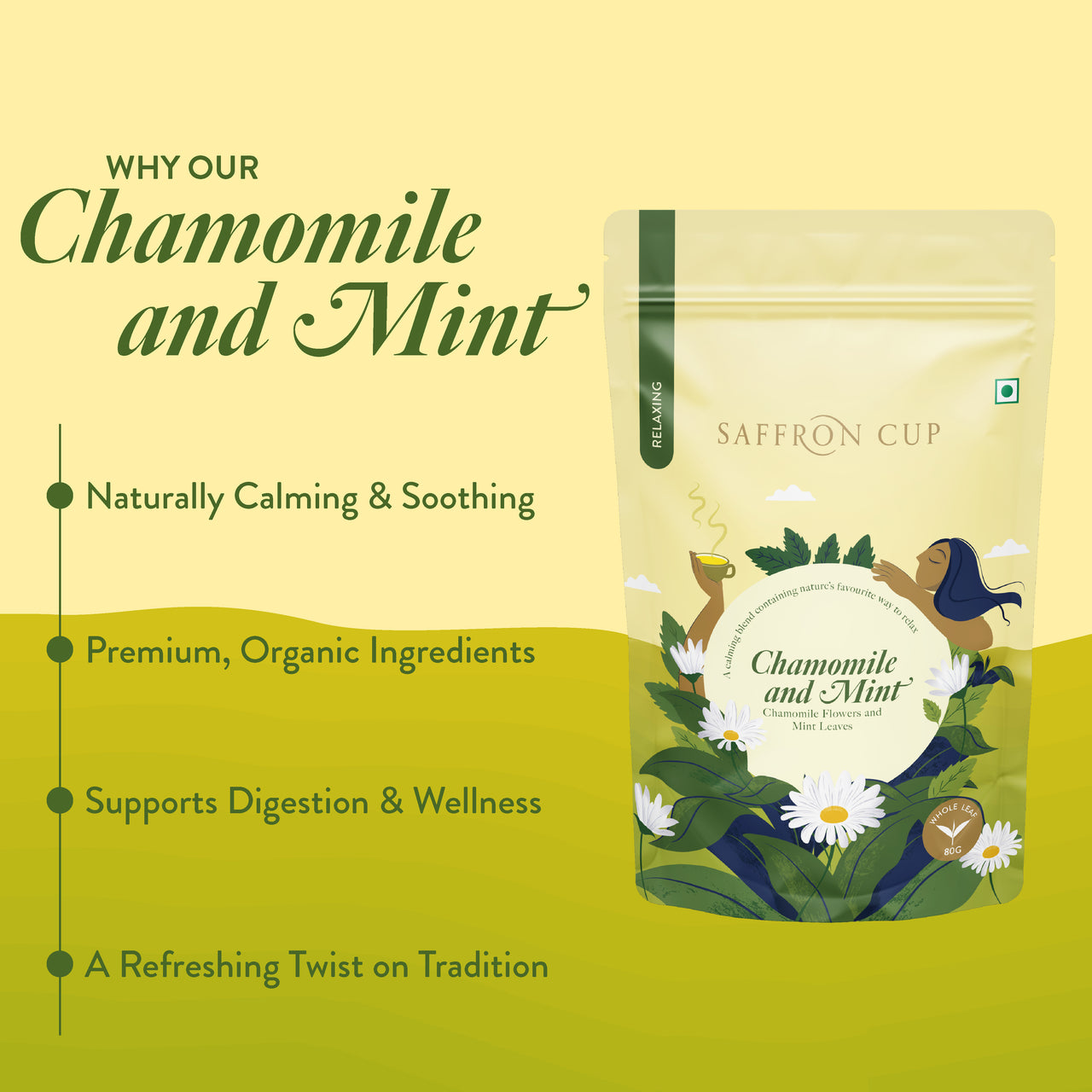 Chamomile Mint Relax Herbal Tea – 80g | Stress & Digestive Support - saffroncup