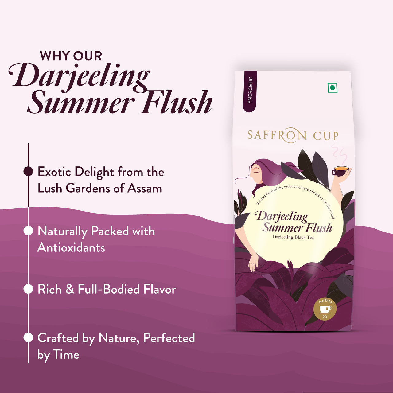 Darjeeling Second Flush Tea Bags – 20 Tea Bags | Premium Leaf Tea - saffroncup