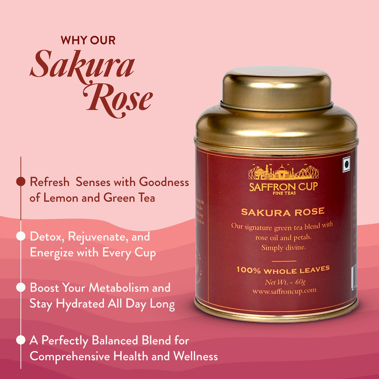 Sakura Rose Green Tea – 60g | Green Tea with Rose Petals - saffroncup