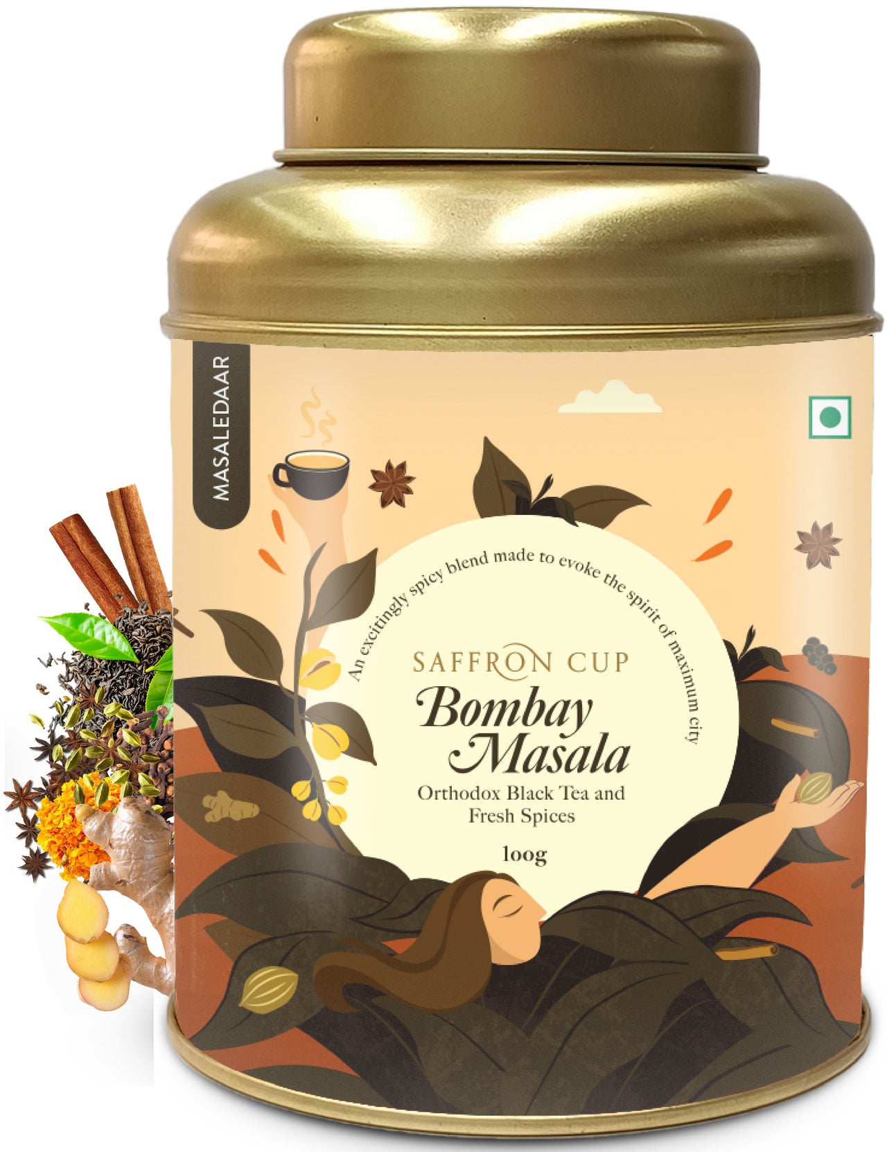 Bombay Masala Black Tea – 100g | Ginger, Cardamom, Cinnamon, Cloves - saffroncup