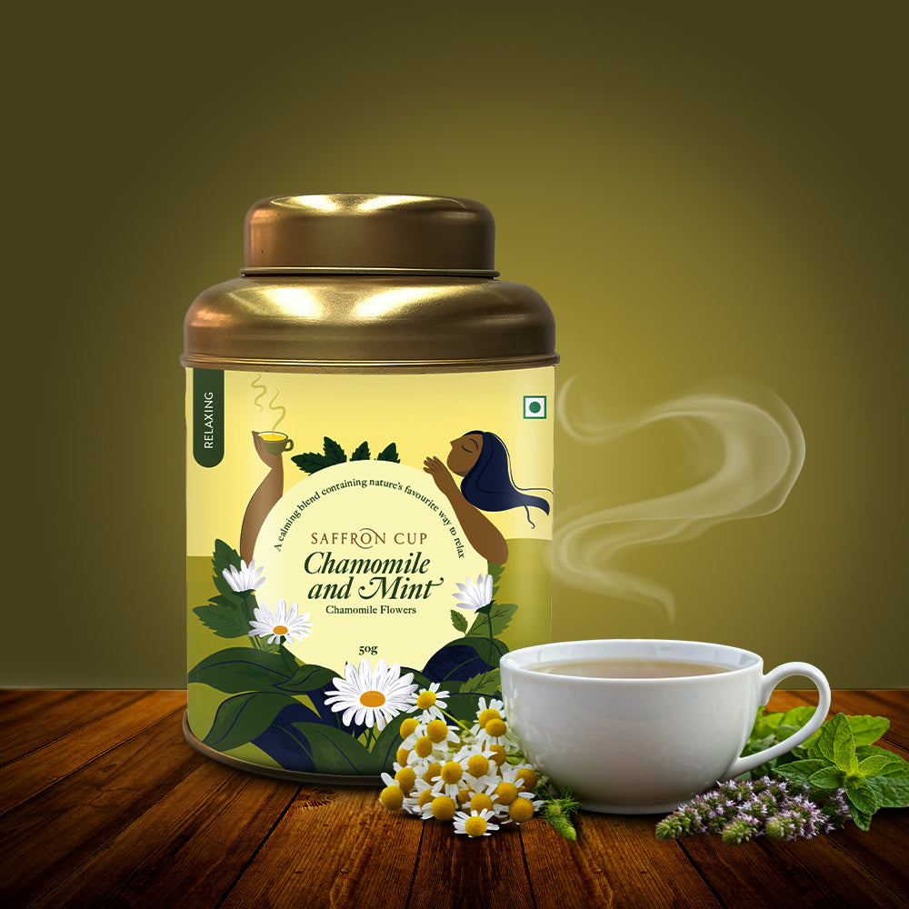 Chamomile Mint Herbal Tea – 50g | 100% Pure Chamomile Flower - saffroncup