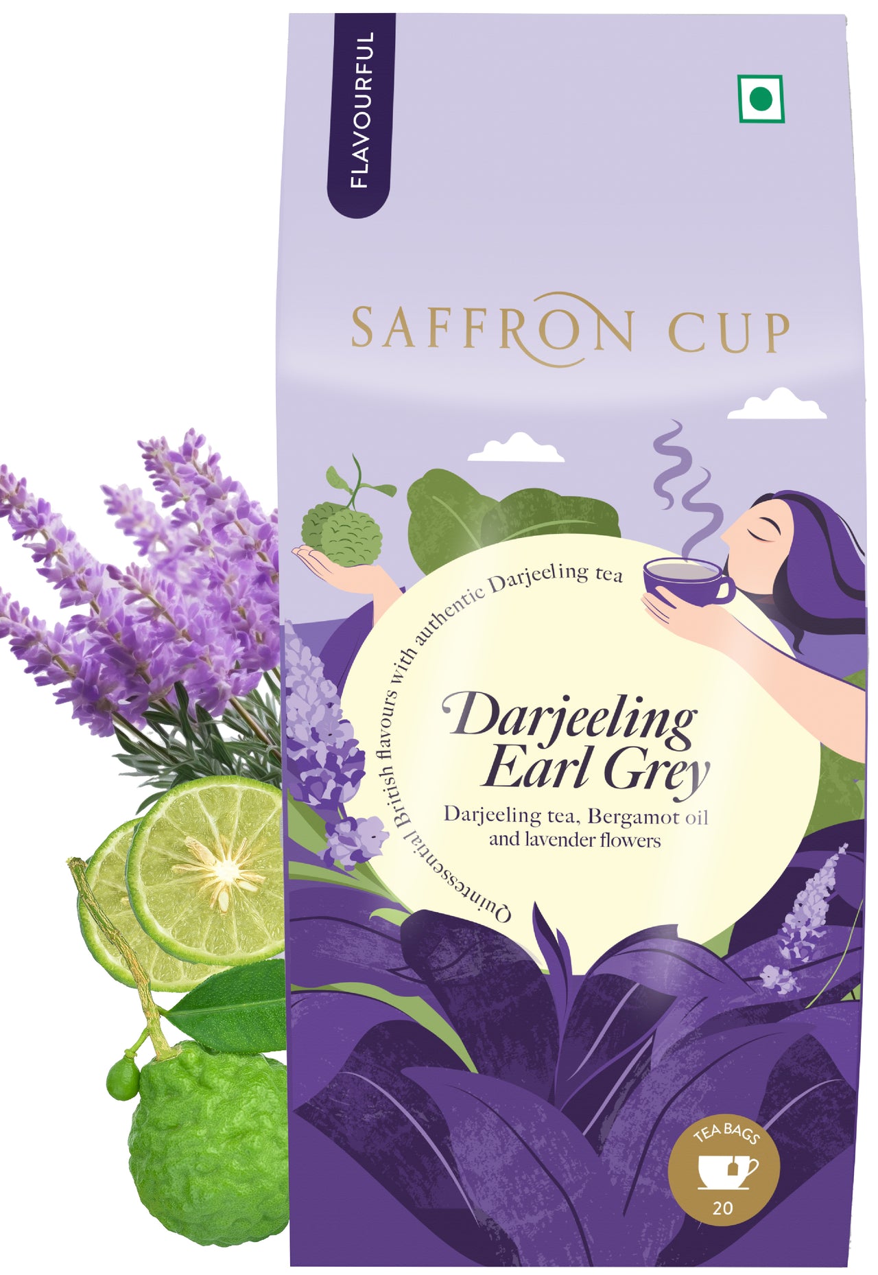 Darjeeling Earl Grey Black Tea – 20 Tea Bags | Bergamot & Lavender - saffroncup