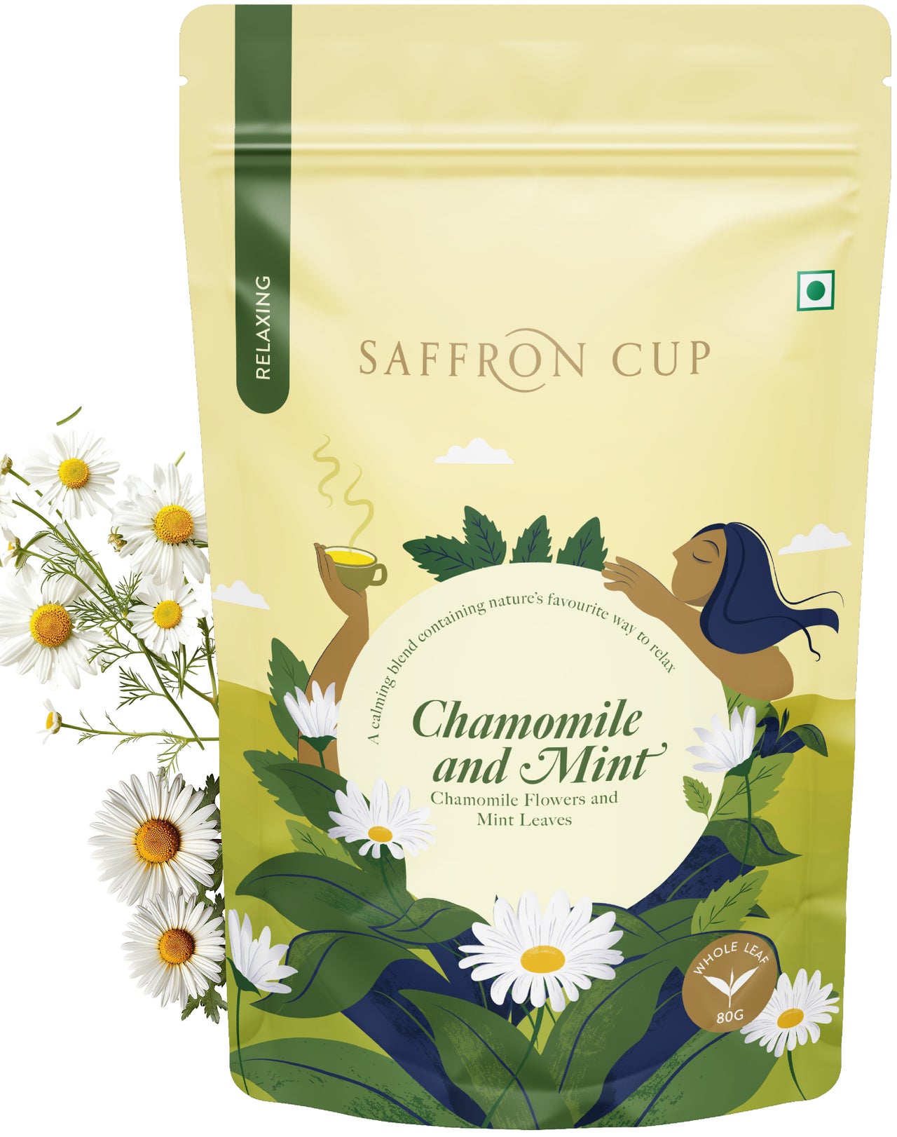 Chamomile Mint Relax Herbal Tea – 80g | Stress & Digestive Support - saffroncup