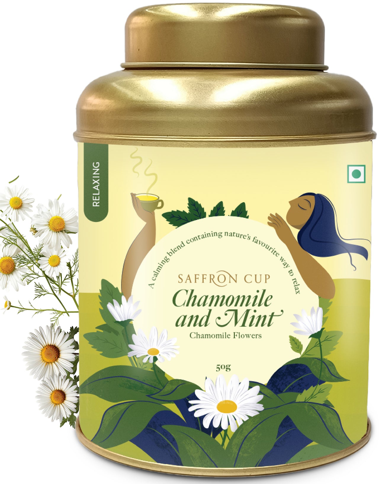 Chamomile Mint Herbal Tea – 50g | 100% Pure Chamomile Flower - saffroncup