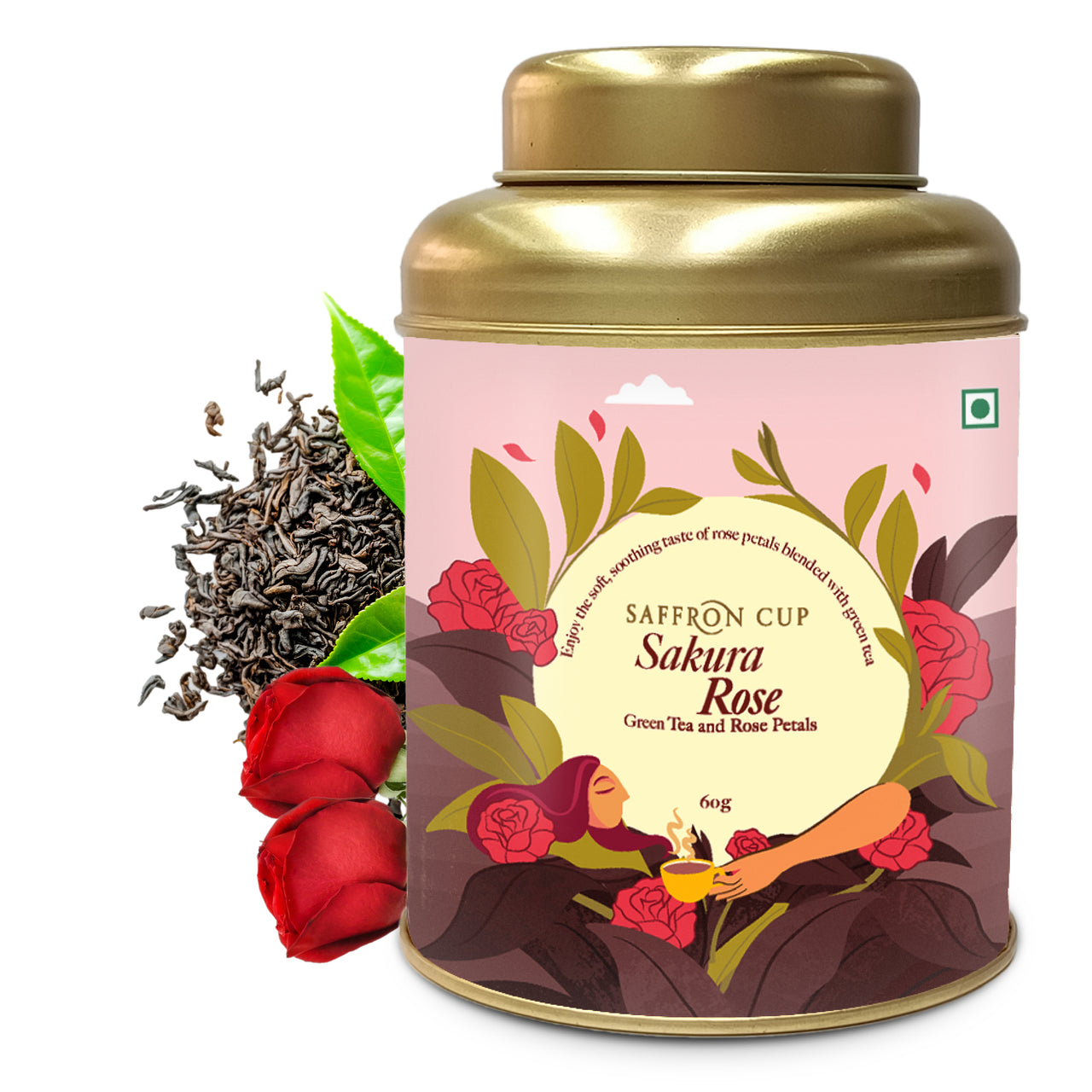 Sakura Rose Green Tea – 60g (Airtight Double-Lid Tin) - saffroncup