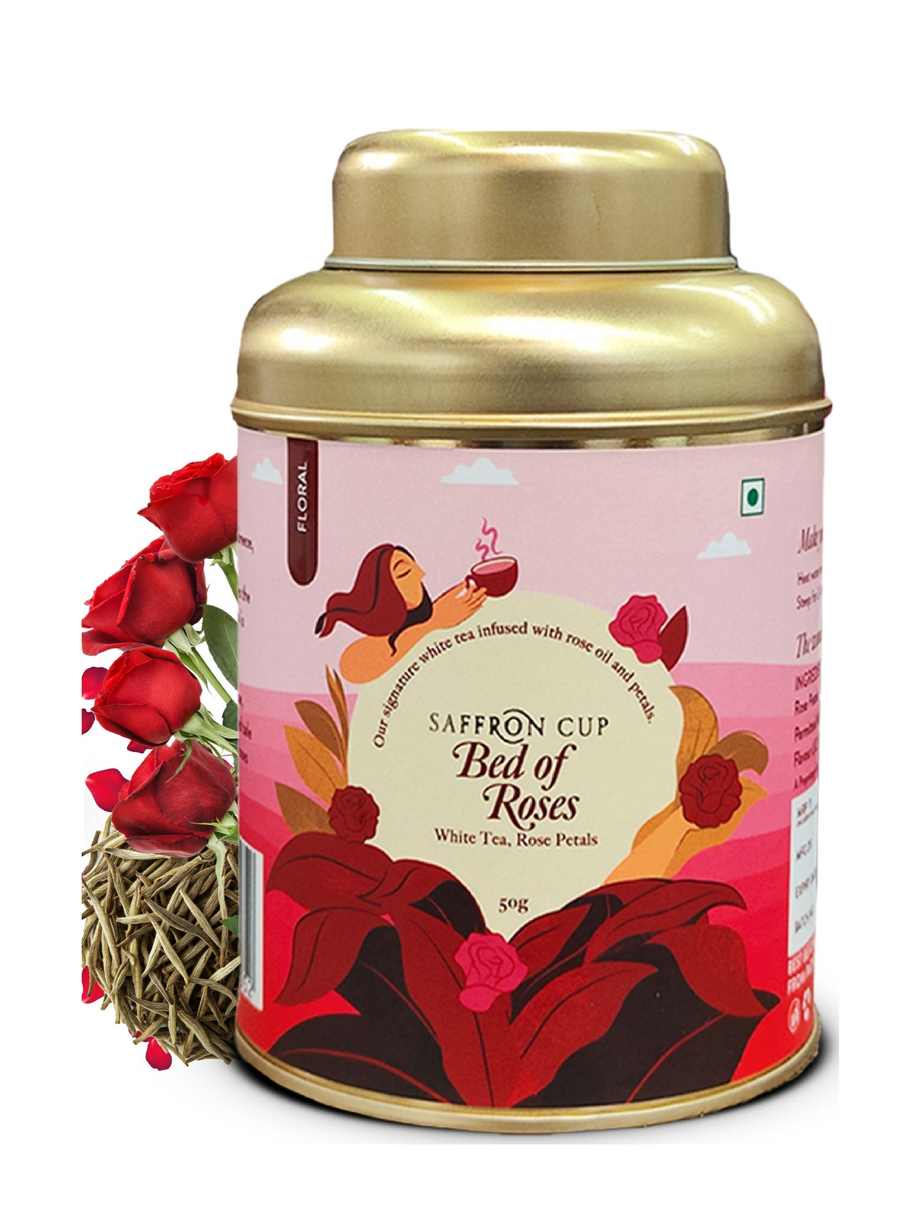 Premium Rose White Tea (Bed of Roses, 50g) - Tin