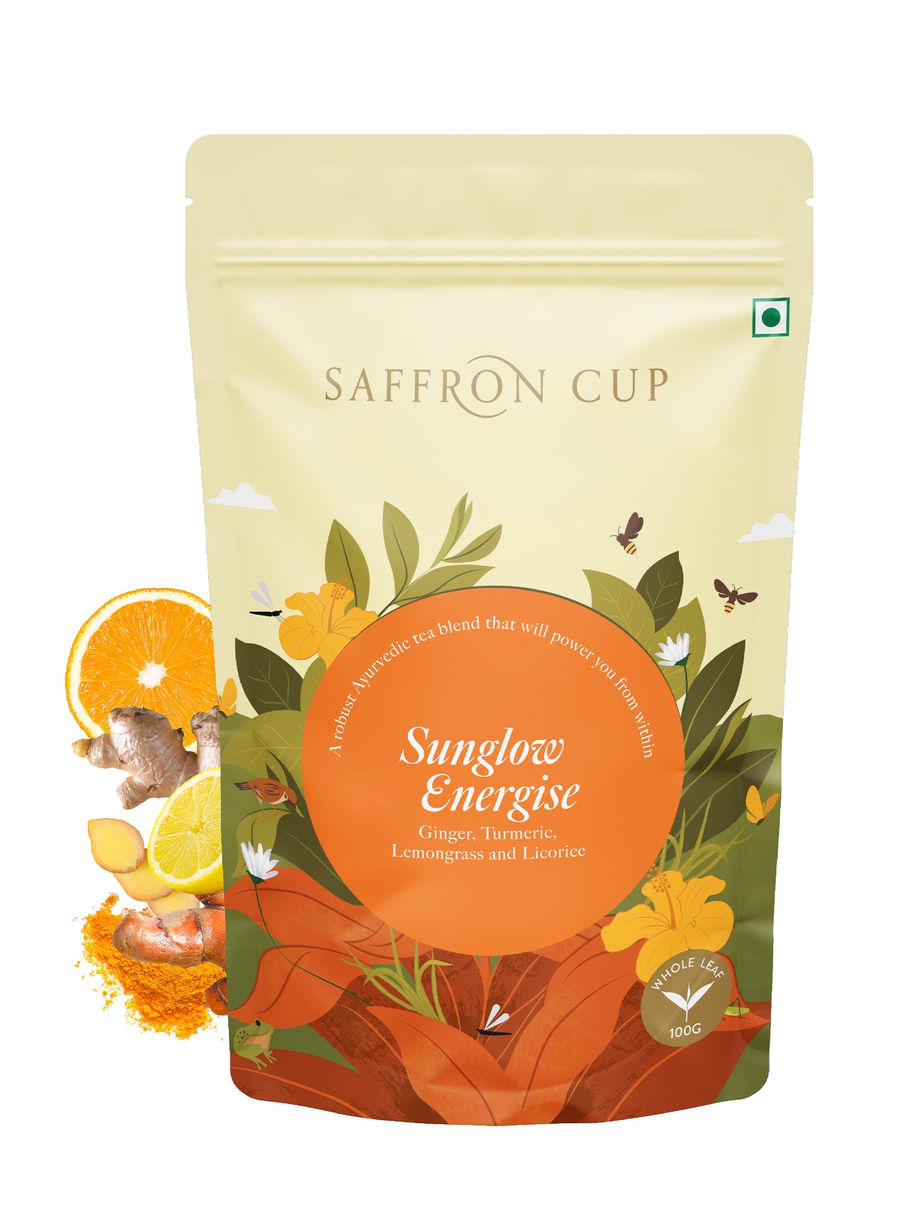 Sunglow Energize Herbal Tea (Ginger, Turmeric) – 100g (Pouch)